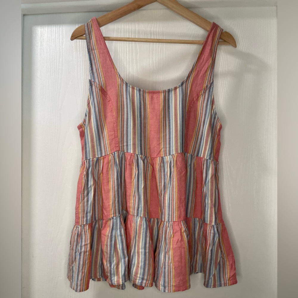 American Eagle Pink Striped Sleeveless Peplum Top. Size M